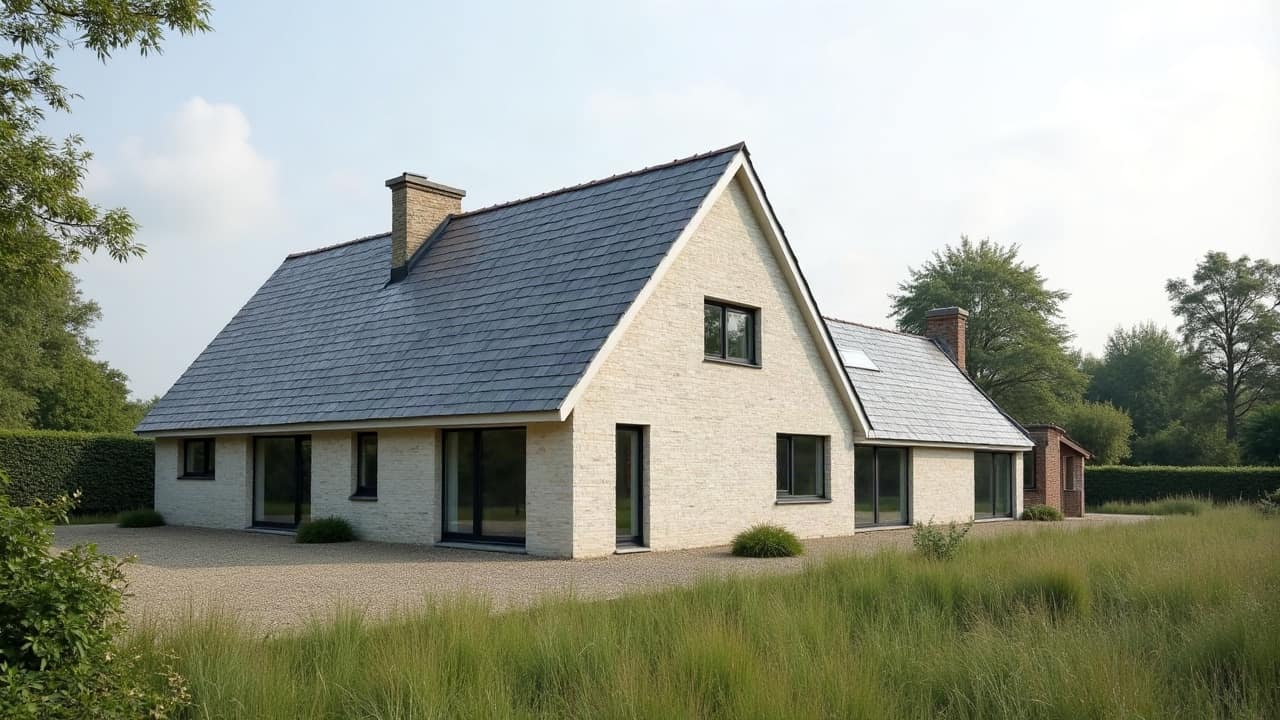 Bayeux : une extension des années 1970 en fibrociment contre une maison ancienne