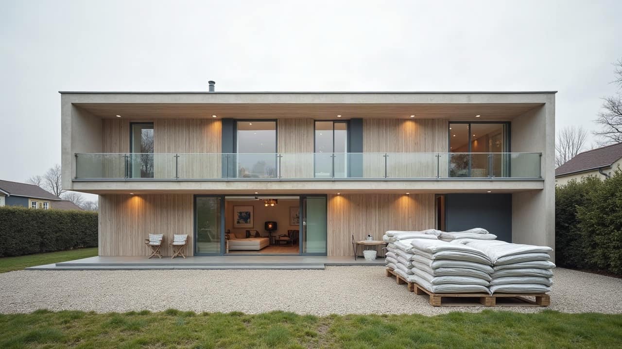 Gaine technique verticale d'un immeuble collectif, cage d'escalier vide et propre après dépose, matériaux entreposés en fond de plan.